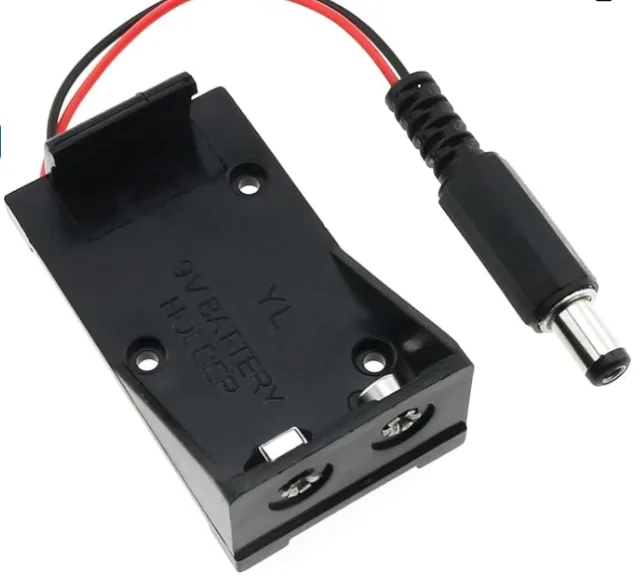 9V Battery Holder Case with 5.5x2.1mm DC Male Plug, Onboard Snap Connector, Red/Black Wire Leads, Enclosed Mountable Case for Arduino & DIY Prototyping Power