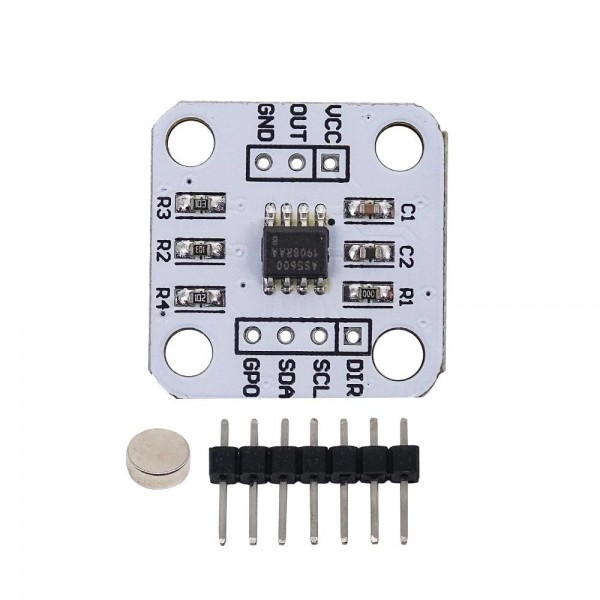 AS5600 Magnetic Rotary Encoder Module, 12-Bit 4096 Steps Contactless Angle Position Sensor Board, I2C + Analog Output (GPO/PWM), 3.3V–5V Compatible with Arduino ESP32 for DIY Motor Control, Robotics & Knobs (with Magnet + Header Pins)