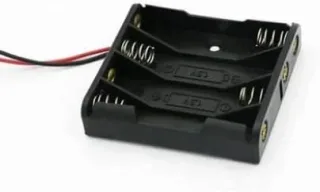 4-Slot AA Battery Holder with Wire Leads, 4xAA Series Battery Case 6V Output (1.5V x4), Red/Black Wires, Black Plastic Enclosure for DIY Electronics, Arduino, Robotics