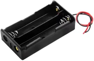18650 Battery Holder Case with Lead Wire, 2 Slot Storage Box, 3.7V, Black Plastic