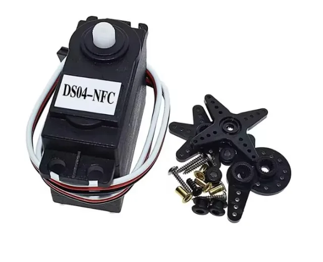 DS04-NFC 360° Continuous Rotation Servo Motor with Mounting Hardware Kit, 3-Wire PWM Control, Black Case, Compatible with Arduino, Raspberry Pi, RC Robotics Wheels & DIY Automation