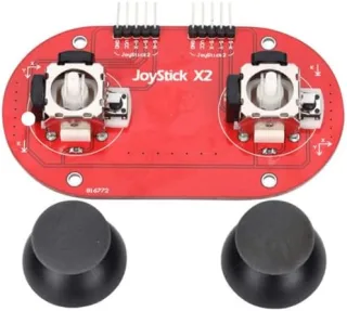 Dual Analog Joystick X2 Game Controller Module for Arduino & Microcontrollers, Red PCB, 2-Axis Thumbsticks with Push Button Switches, Analog Output, DIY Robotics RC Control Input Board