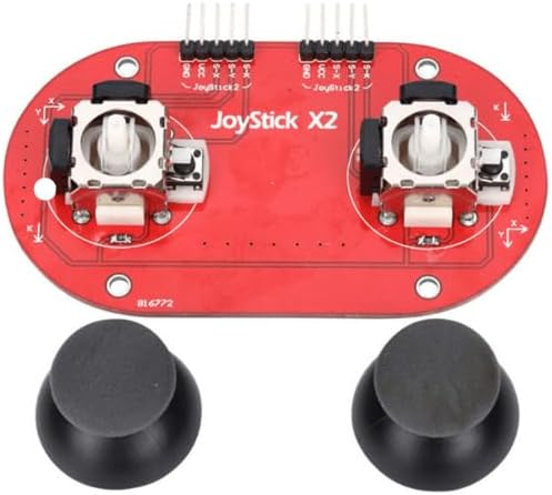 Dual Analog Joystick X2 Game Controller Module for Arduino & Microcontrollers, Red PCB, 2-Axis Thumbsticks with Push Button Switches, Analog Output, DIY Robotics RC Control Input Board