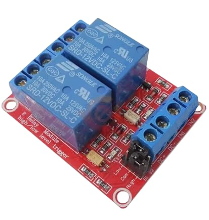 2-Channel 12V Relay Module Board with Optocoupler, High/Low Level Trigger, 10A 250VAC/125VAC/30VDC Switching, Screw Terminals, Arduino Compatible DIY Control Module