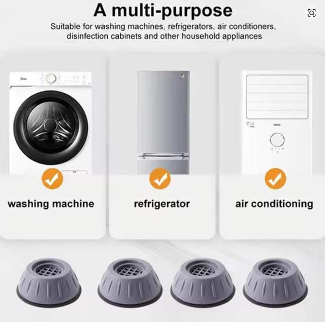 Anti-Vibration Washing Machine Pads 8pcs Grey, Noise & Shock Absorbing Support Feet Mats, Non-Slip Washer Dryer Stabilizer Pads for Floor Protection, Vibration Damping, Reduced Movement – image 4