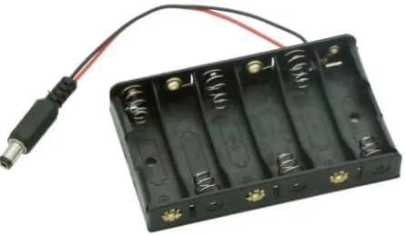 6xAA Battery Holder Case with DC 5.5x2.1mm Barrel Plug, 15cm Lead Wire, Black Battery Pack for Arduino DIY Electronics, Portable Power Supply for 6 AA Cells Series Output