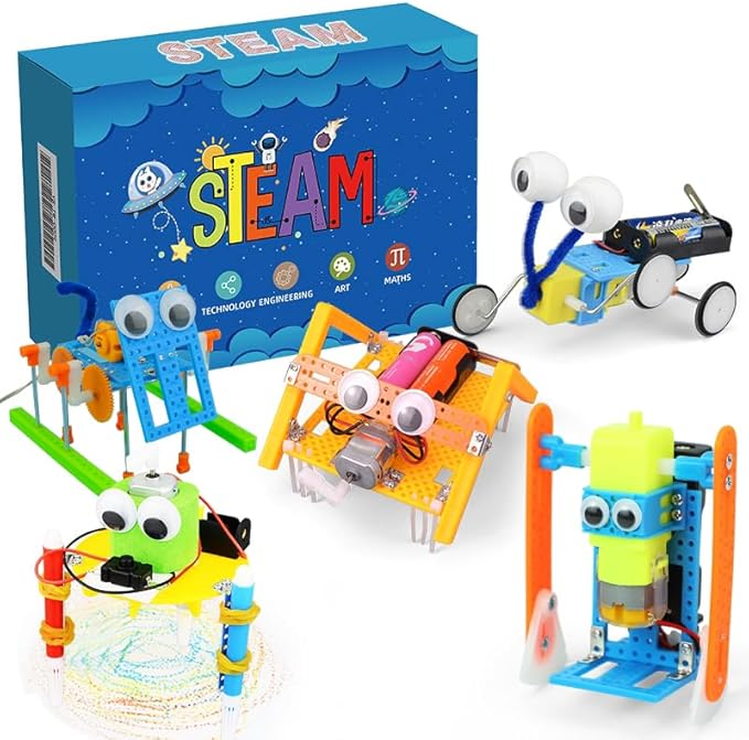 5-in-1 STEAM Robot Building Kit for Kids Ages 6+, DIY STEM Robotics Engineering Toy Set, Build 5 Mechanical Robots with Motor & Gears, Educational Science Projects for Home Classroom