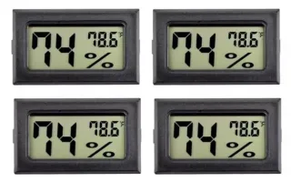 Digital LCD Mini Thermometer Hygrometer Panel Meter, Compact Temperature & Humidity Display Module with Battery, Black, Easy-Read Screen for Incubator, Greenhouse, Storage