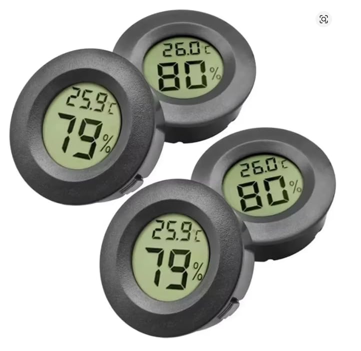 Round Digital Thermometer Hygrometer 4 Pack Mini LCD Temperature Humidity Gauge 45mm Embedded Panel Meter for Car Cabin Room Humidor Wine Cabinet Reptile Enclosure Acrylic Box – image 2