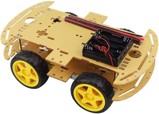 4WD Smart Robot Car Chassis Kit for Arduino Compatible DIY RC Platform, 4 DC Gear Motors + Wheels, Acrylic Frame with Mounting Slots for Sensors, Battery Holder & Expansion Layers