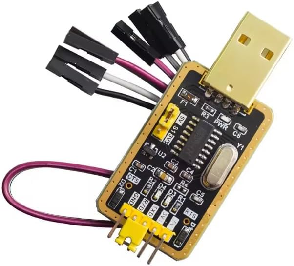 CH340G USB to TTL Serial Adapter Module with 3.3V/5V Select, TX/RX/CTS/RTS Pins, USB-A Plug, UART Converter for Arduino, ESP8266, ESP32, STM32, Raspberry Pi Debugging
