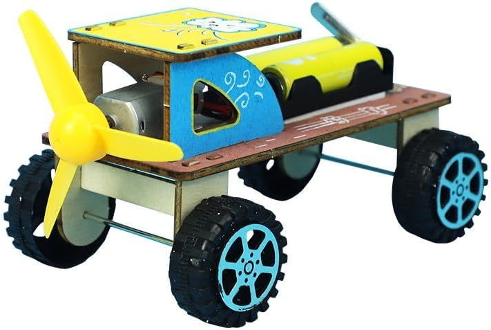 DIY Wind-Powered Trolley Car Kit Educational STEM Assembly Toy with Propeller Drive, Motor & Chassis Parts, Hands-On Science Project Model, Approx 150 x 90 x 80 mm