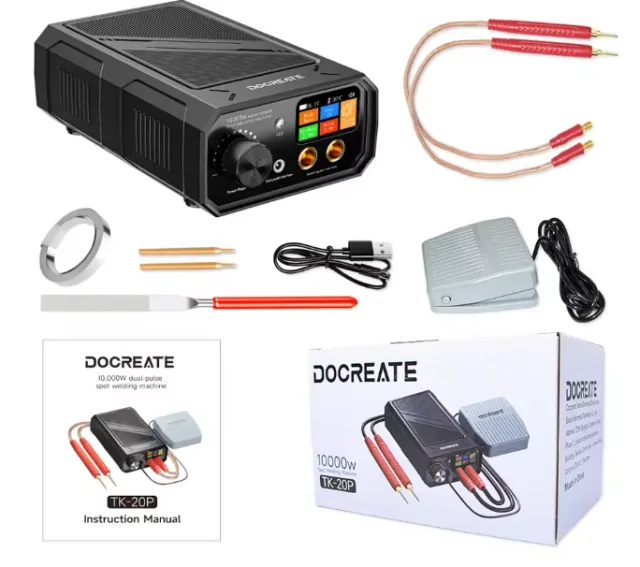 TK-20P Portable Battery Spot Welder 10000W Dual Pulse, LCD Display, Auto/Manual Modes, Foot Pedal, 0.1–0.3mm Nickel Strip Welding