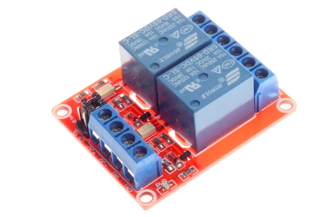 2-Channel 5V Relay Module with Optocoupler Isolation, High/Low Level Trigger Select, Screw Terminals, Arduino/Raspberry Pi MCU Compatible for AC/DC Load Switching