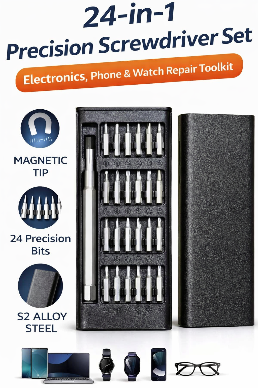 24-in-1 Precision Screwdriver Set, Phone & Watch Repair Tool Kit with Storage Case