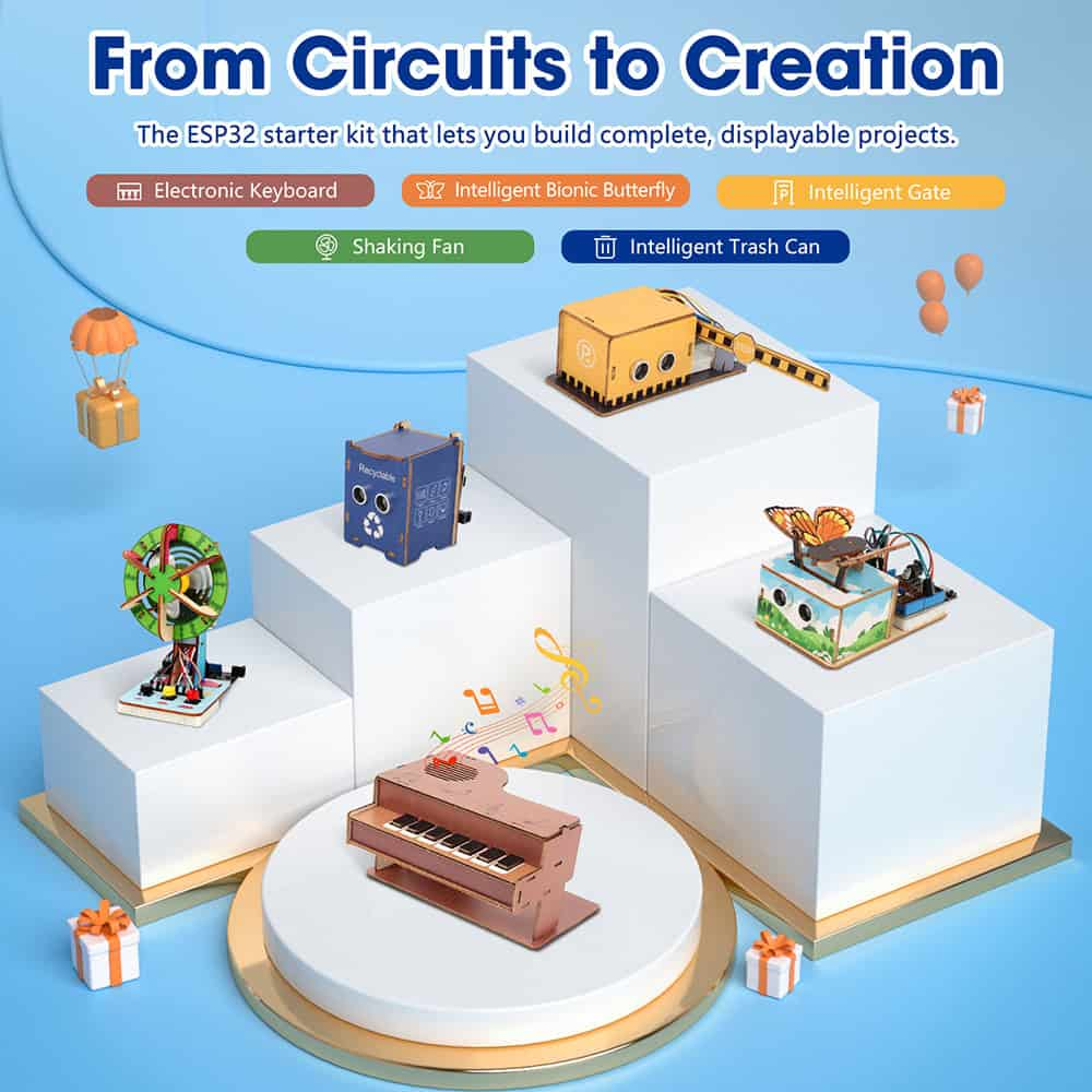 ACEBOTT ESP32 Basic Starter Kit for STEM Learning with 40+ Systematic Lessons, Sensors & Motors, WiFi Bluetooth Controller Board, Multi-Platform Coding (Arduino, Blockly, Python), Upgradeable Wooden Models – image 3