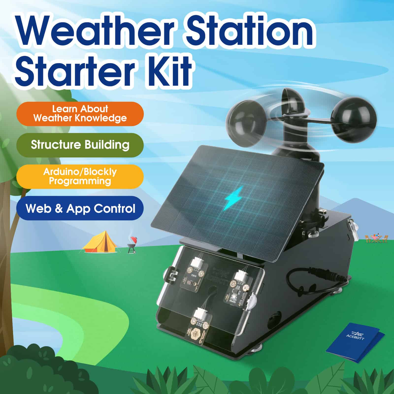 ESP32 IoT Weather Station STEM Kit with Solar Panel, 8-Sensor Environmental Monitoring, App/Web Control, Arduino-Compatible Coding (Arduino IDE, Blockly, Python) for Home & K-12 Classroom – image 2