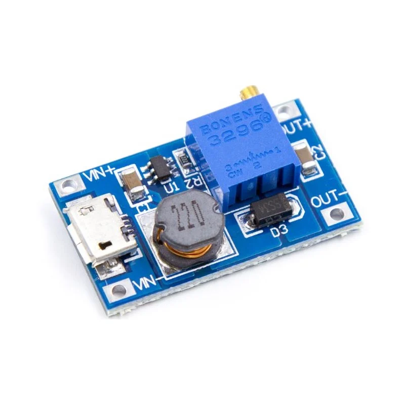 MT3608 DC-DC Step Up Boost Converter Module - XY-016 2A Max, Micro USB Input, 2V-24V to 5V-28V Adjustable Voltage Regulator Board for Arduino DIY Electronics Projects