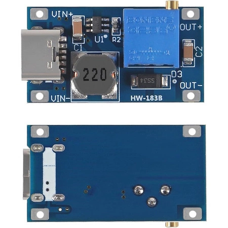 MT3608 DC-DC Step Up Boost Converter with Type-C USB Input - XY-016 2A Max Adjustable Voltage Regulator Power Module for Arduino and DIY Electronics – image 2
