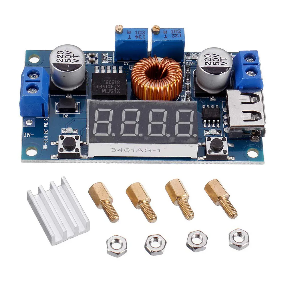 XL4015 DC-DC Adjustable Step-Down Buck Converter Module - 5A 75W Constant Current Voltage Regulator with Digital Voltmeter Display, for DIY Power Supply and Battery Charging