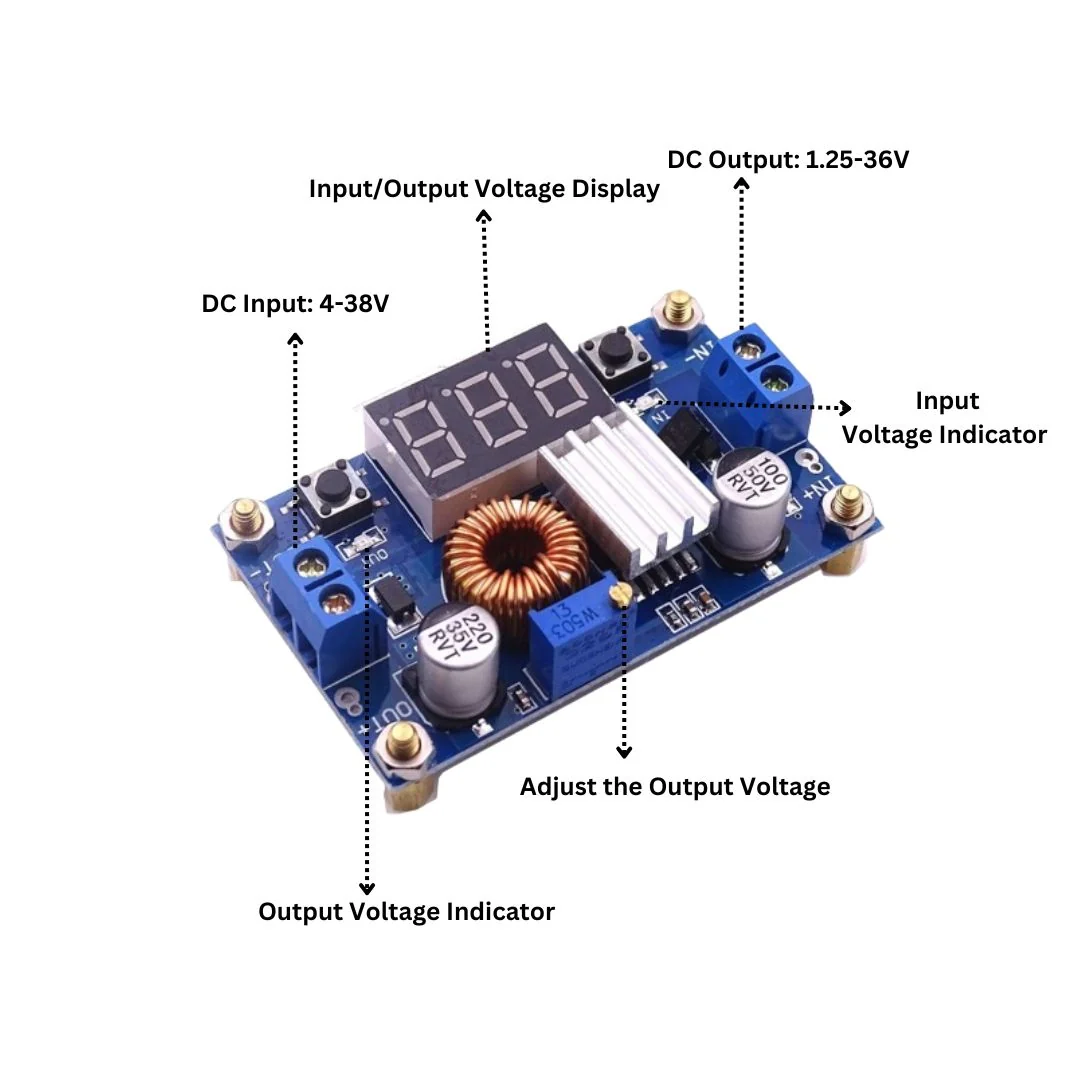 XL4015 DC-DC Adjustable Step-Down Buck Converter Module - 5A 75W Constant Current Voltage Regulator with Digital Voltmeter Display, for DIY Power Supply and Battery Charging – image 3