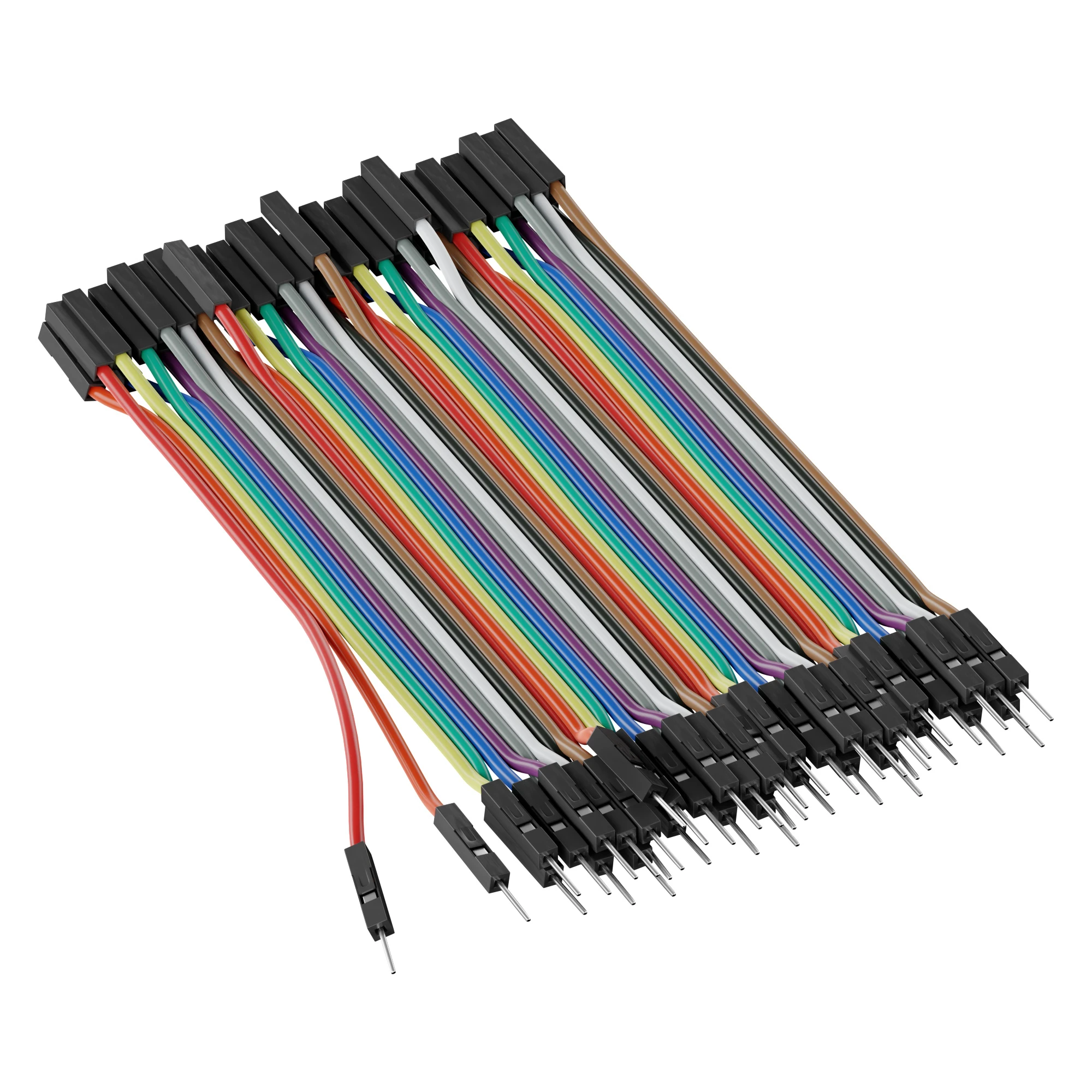 Male to Female Jumper Wires 40-Pin Ribbon Cable - 20cm 2.54mm Pitch, Multicolored Dupont Wire for Arduino and Breadboard Prototyping