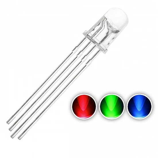 RGB LED 5mm 4-Pin Common Anode Diode - Full Color Diffusion Lens Multi-Pack for Arduino & Raspberry Pi DIY Projects