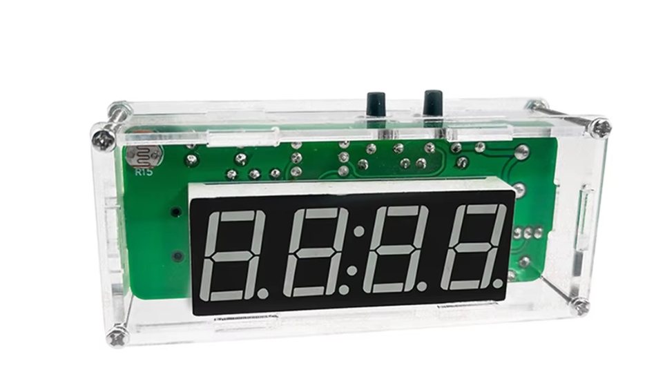 DIY Digital Clock Kit - Solder Practice Project with 4-Digit LED Display, Through-Hole Electronic Components PCB Board, STEM Learning and Soldering Training Suite for Beginners and Students