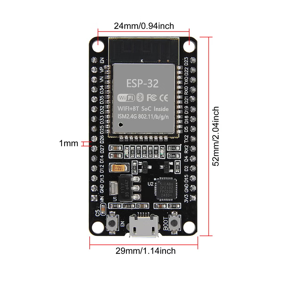 ESP32 WiFi and Bluetooth Development Board - Dual-Core 240MHz Microcontroller, Ultra-Low Power SoC, for IoT Smart Home and Arduino Projects — view 3
