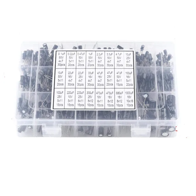 500 Piece Electrolytic Capacitor Kit - 24 Values 0.1uF to 1000uF, 10V-50V Radial Assortment Box for Arduino, Power Supply & Repair Work