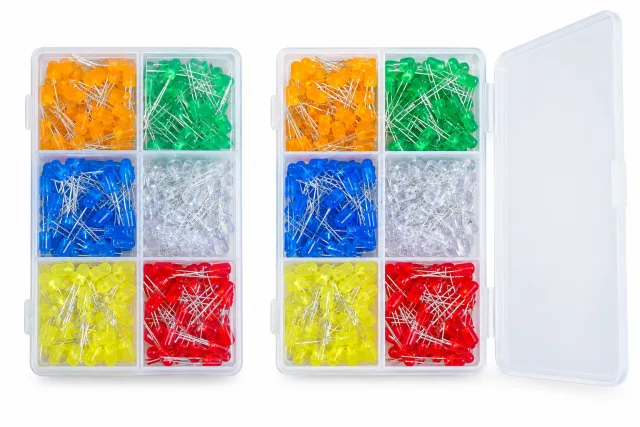 5mm LED Assorted Kit - 300 Pcs Red Green White Blue Yellow Orange Diode Pack with Clear and Diffused Lenses for Arduino DIY Electronics Projects