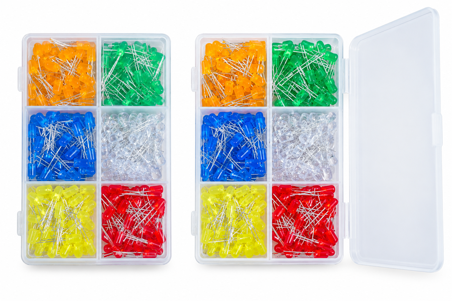 5mm LED Assorted Kit - 300 Pcs Red Green White Blue Yellow Orange Diode Pack with Clear and Diffused Lenses for Arduino DIY Electronics Projects