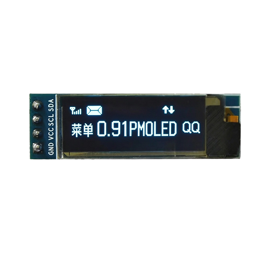 0.91 Inch OLED Display Module SSD1306 128x32 I2C IIC Serial Screen - Monochrome Blue / White, 4-Pin (GND, VCC, SCL, SDA), 3.3V/5V for Arduino, ESP32, STM32 & Raspberry Pi