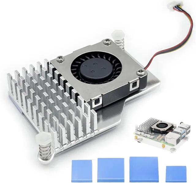 Active Cooler for Raspberry Pi 5 - Aluminium Heatsink with 30mm PWM 4-Pin Blower Fan, Thermal Pads & Spring Push-Pin Mount, Variable-Speed Cooling for Pi 5