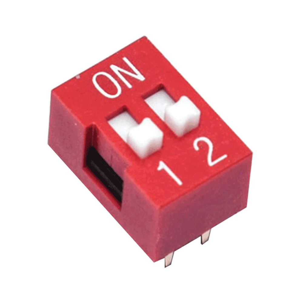 2-Position DIP Switch Red - 2.54mm Pitch Through-Hole Slide Switch, 2-Way SPST for Breadboard, Arduino & PCB Configuration