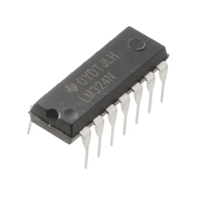 LM324N Quad Op-Amp IC - 4-Channel Operational Amplifier, Single Supply 3-32V, DIP-14 Through-Hole for Arduino & Sensor Circuits